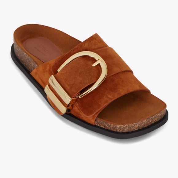 KHAITE Camel Suede Sandals with Gold Accent size 10.5 (41.5) NWT Retails $840.